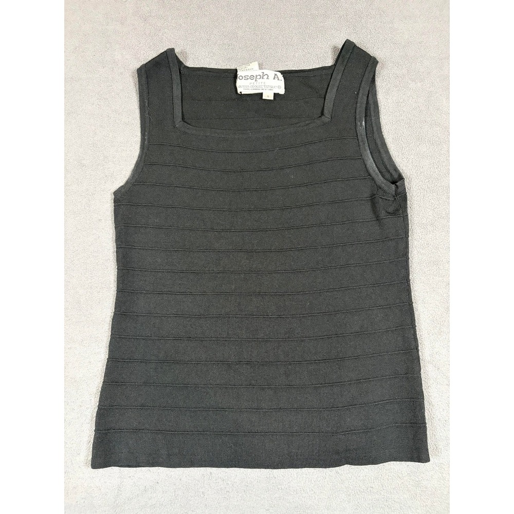 Joseph A Tank Top Womens Small Black Ribbed Knit Square Neck Sleeveless